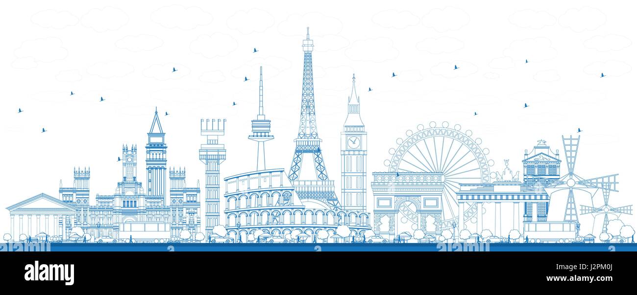 Übersicht Sehenswürdigkeiten in Europa. Vektor-Illustration. Geschäftsreisen und Tourismus-Konzept. Image für Präsentation, Banner, Plakat und Website Stock Vektor