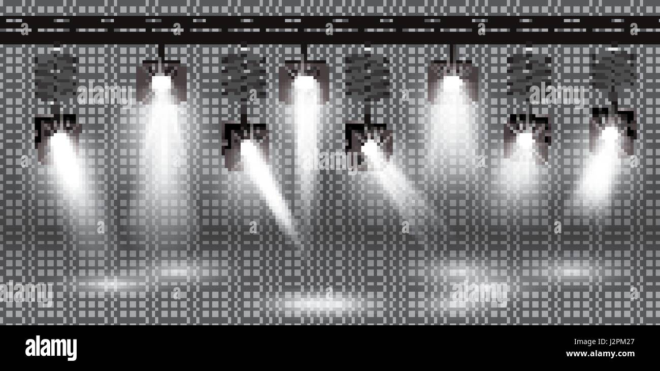 Scheinwerfer-Set mit verschiedenen Lichteffekt auf transparentem Hintergrund. Vektor-Illustration. Stock Vektor