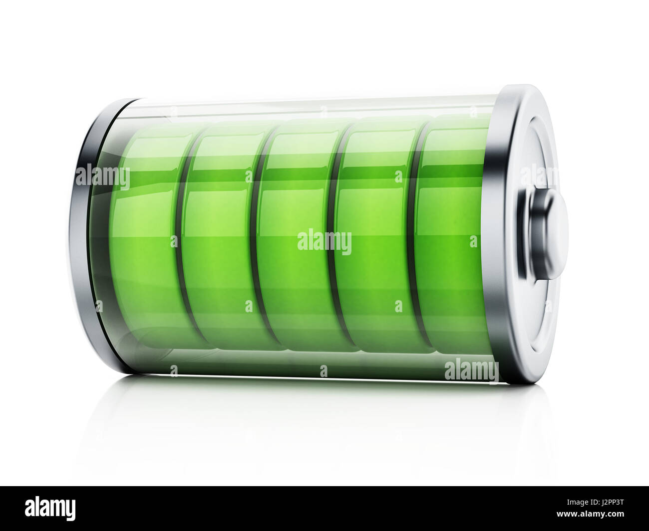 Abbildung zeigt vollen Batteriestand. 3D Illustration. Stockfoto