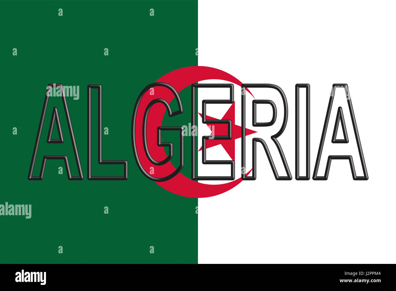 Abbildung der Flagge von Algerien mit dem Land auf die Fahne geschrieben Stockfoto