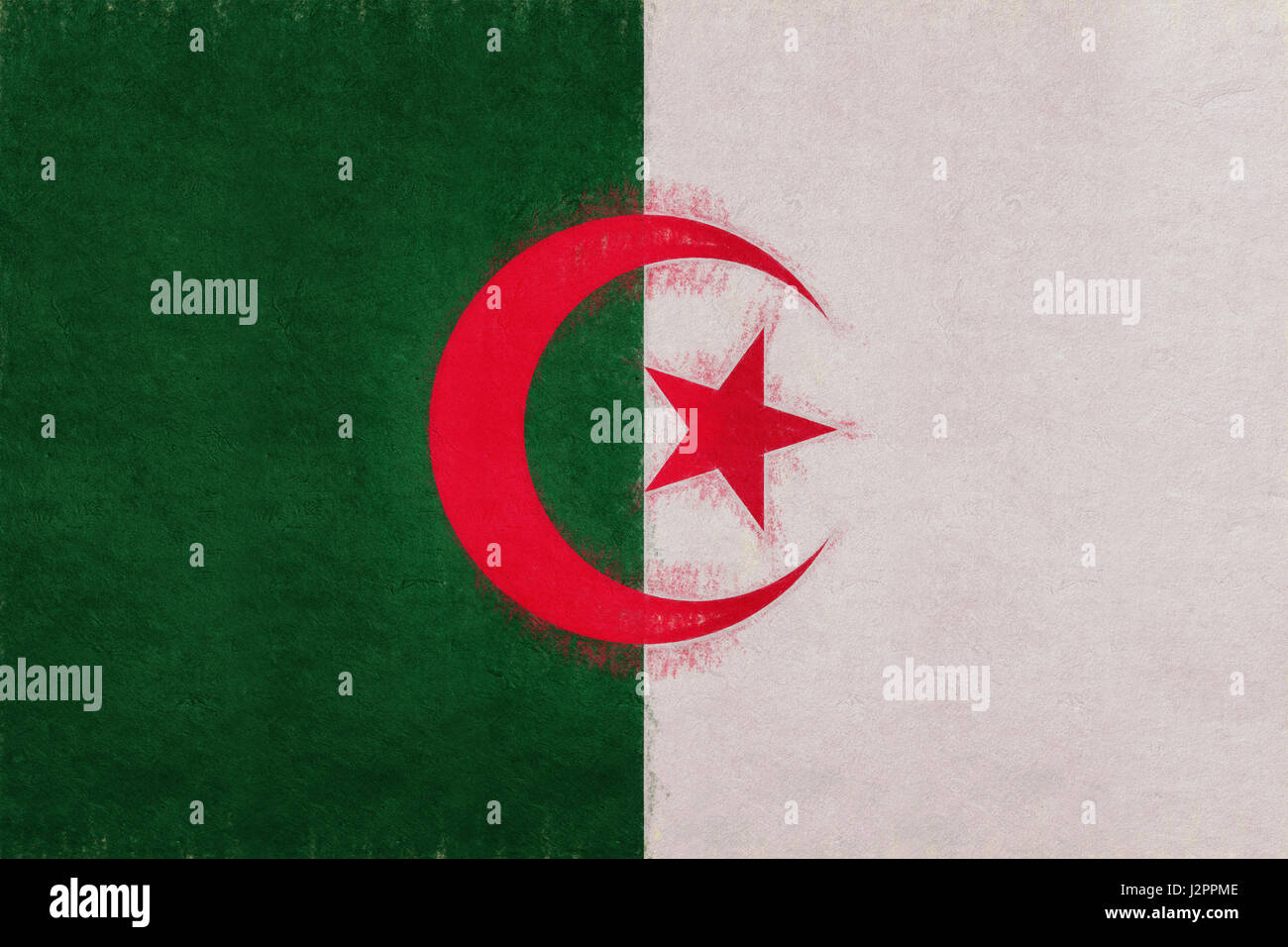 Abbildung der Flagge von Algerien mit einem Grunge-Look. Stockfoto