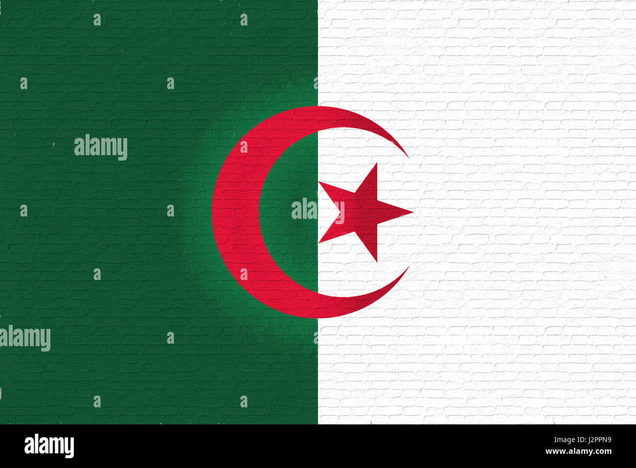Abbildung der nationalen Flagge Algeriens sah aus wie es ist auf die Wand gemalt. Stockfoto