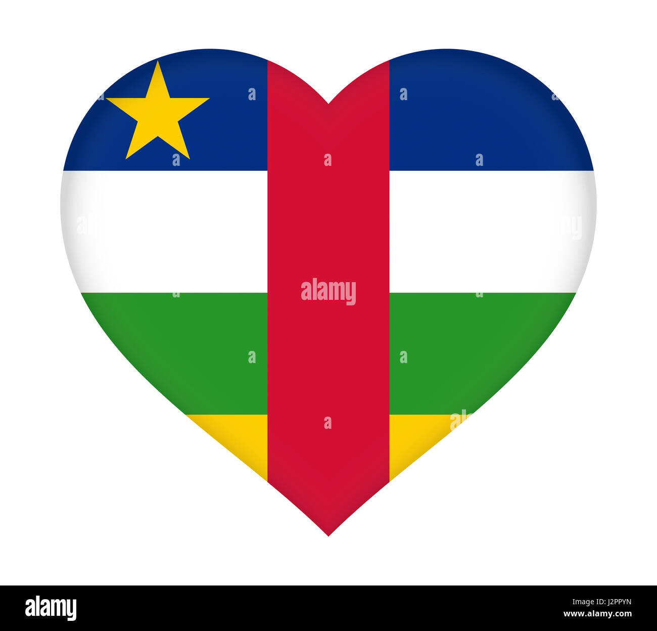 Abbildung der Flagge der Zentralafrikanischen Republik wie ein Herz geformt. Stockfoto