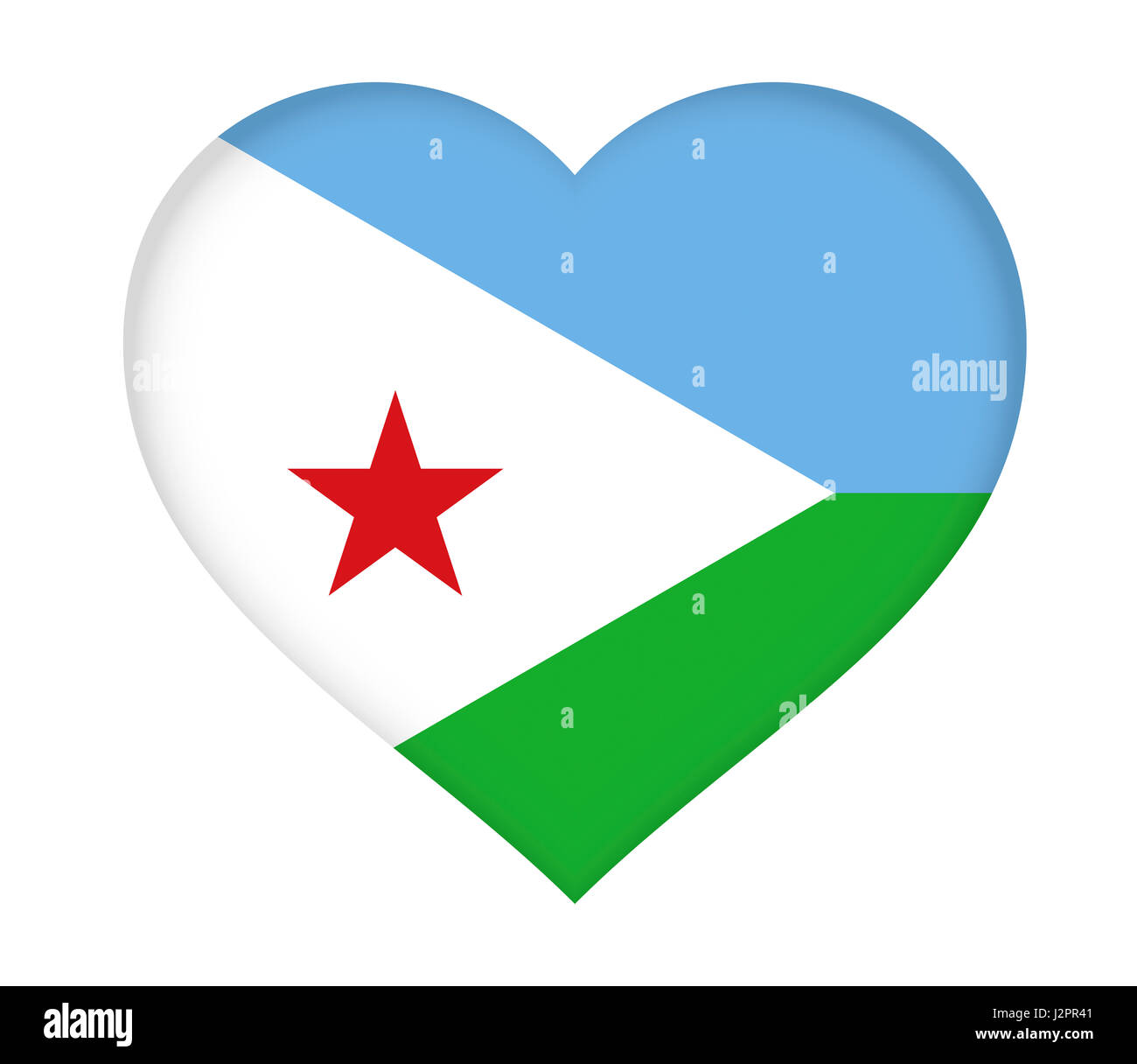 Abbildung der Flagge Dschibutis wie ein Herz geformt. Stockfoto