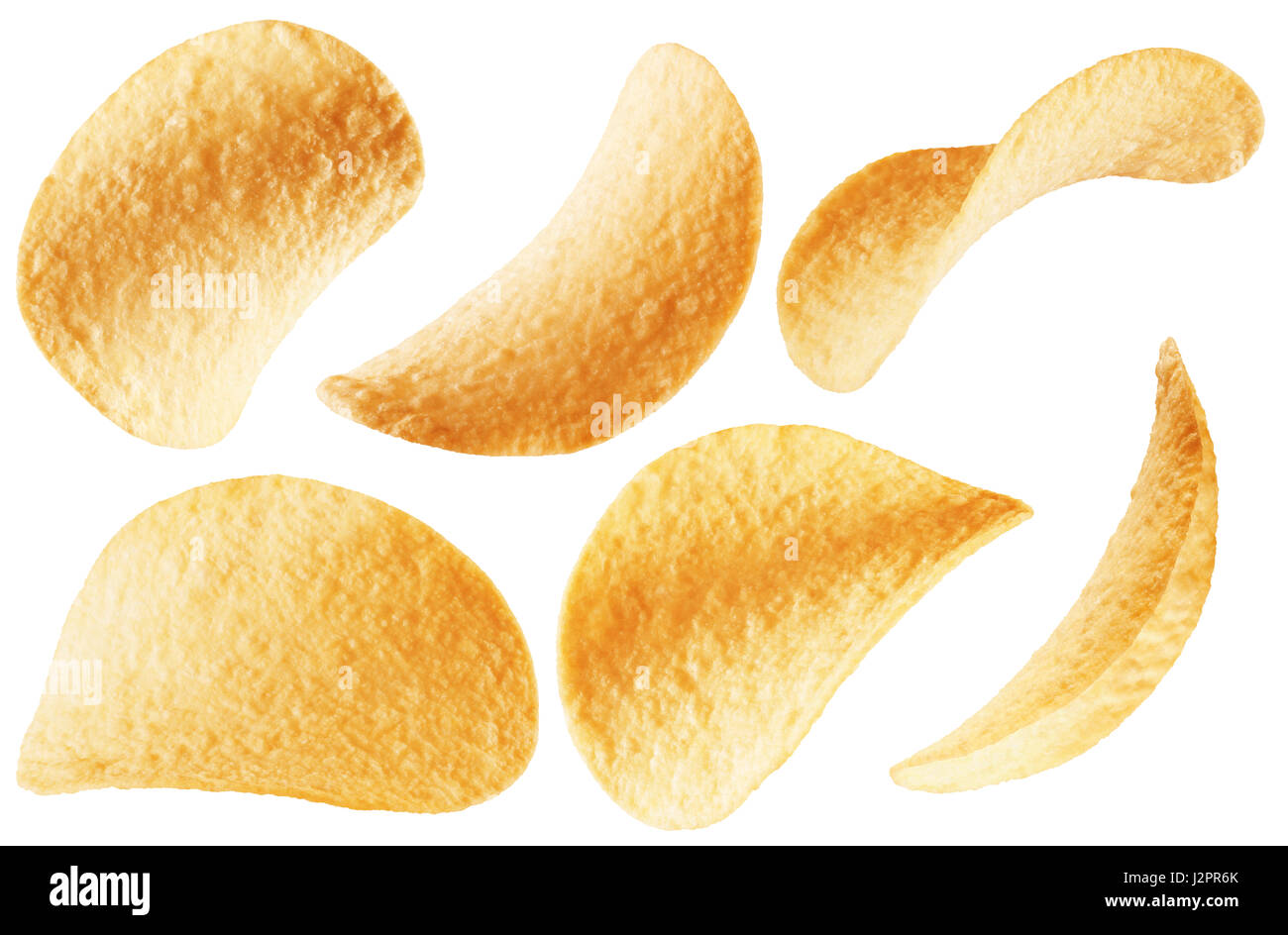Sammlung von Chips auf einem weißen Hintergrund isoliert. Stockfoto