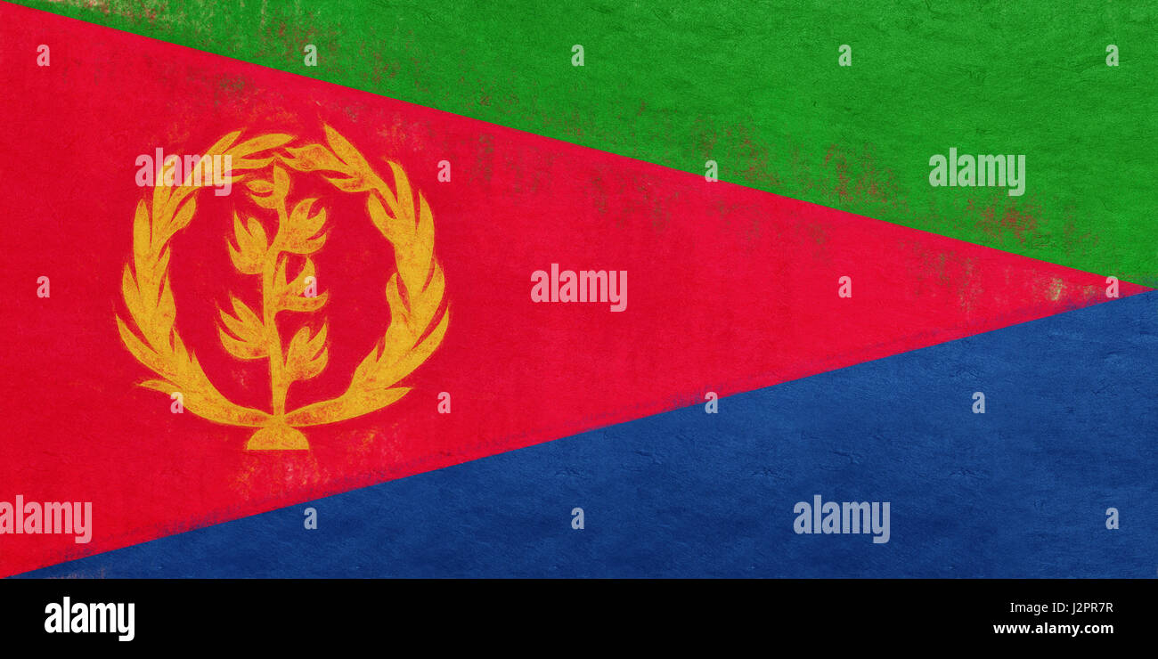 Abbildung der nationalen Flagge von Eritrea mit einem Grunge-Look. Stockfoto