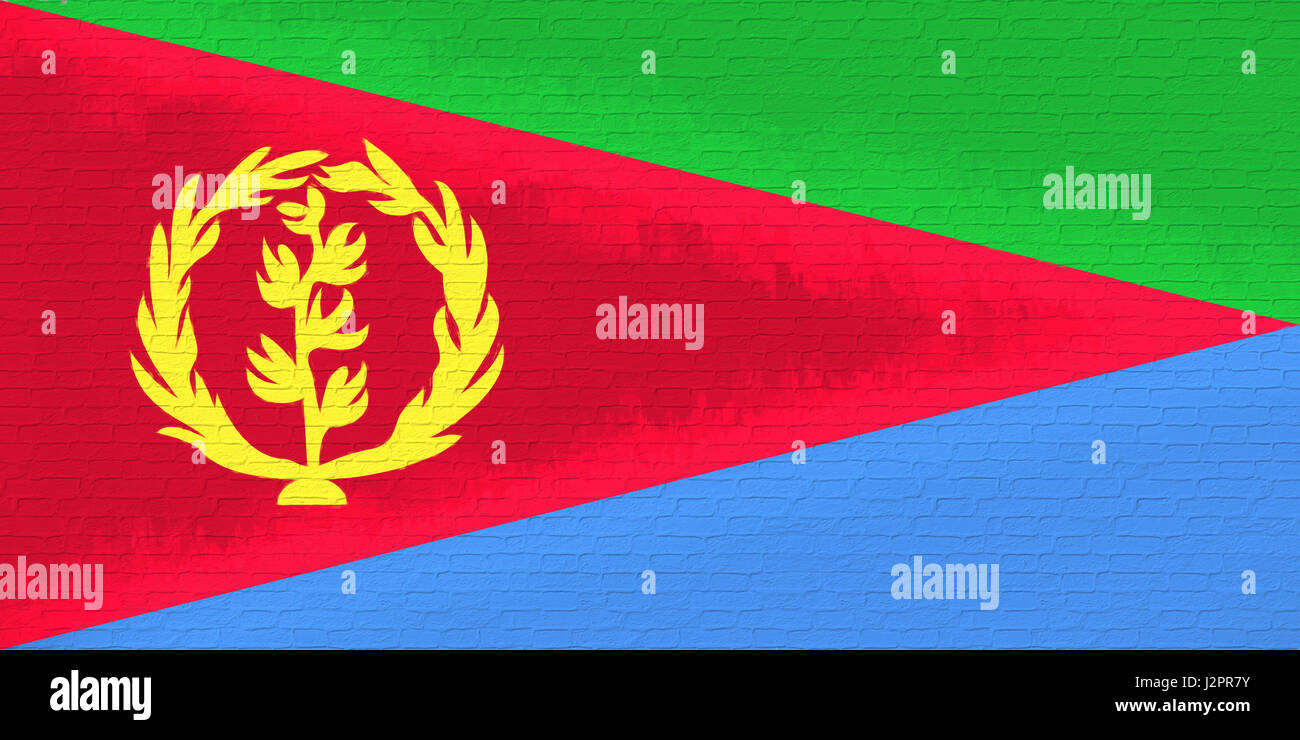 Abbildung der nationalen Flagge von Eritrea sah aus wie es ist auf die Wand gemalt. Stockfoto