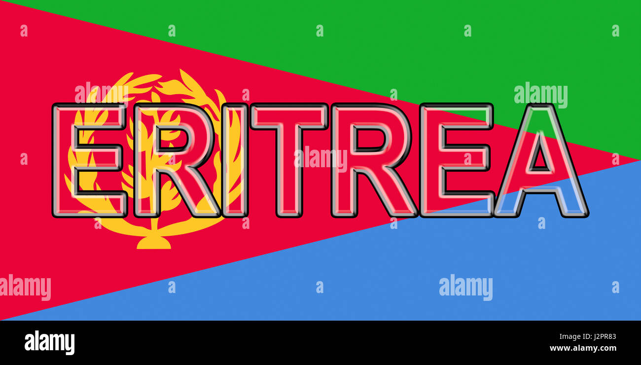 Abbildung der nationalen Flagge von Eritrea mit dem Land auf die Fahne geschrieben. Stockfoto