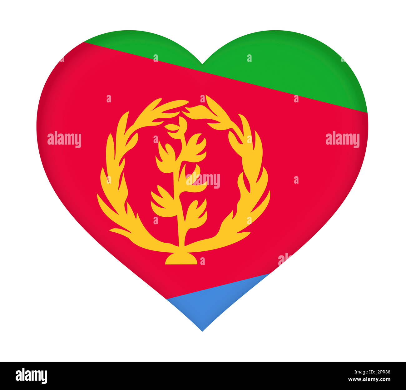 Abbildung der nationalen Flagge von Eritrea wie ein Herz geformt. Stockfoto