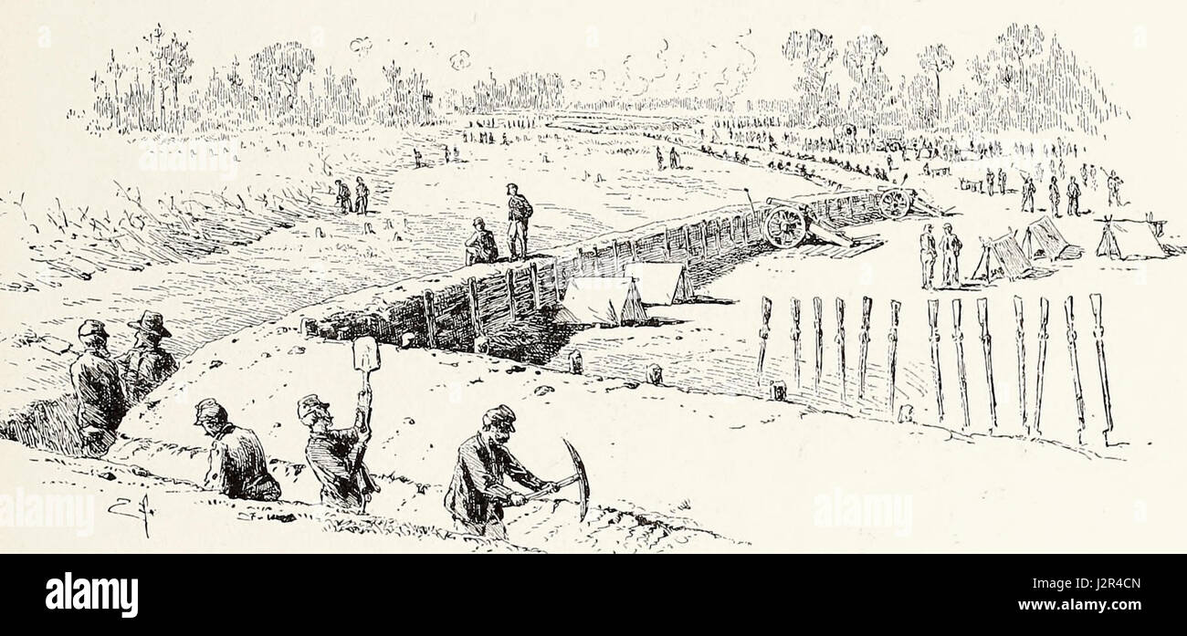 Ansicht der Union Breastworks auf Cold Harbor Line, 1. Juni 1864 USA Bürgerkrieg Stockfoto