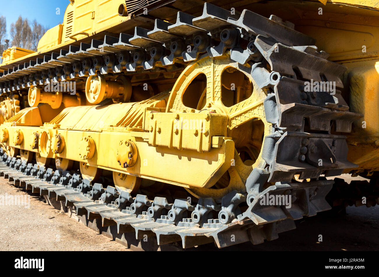 Schwere Planierraupe. closeup alte Caterpillar Tractor Stockfoto