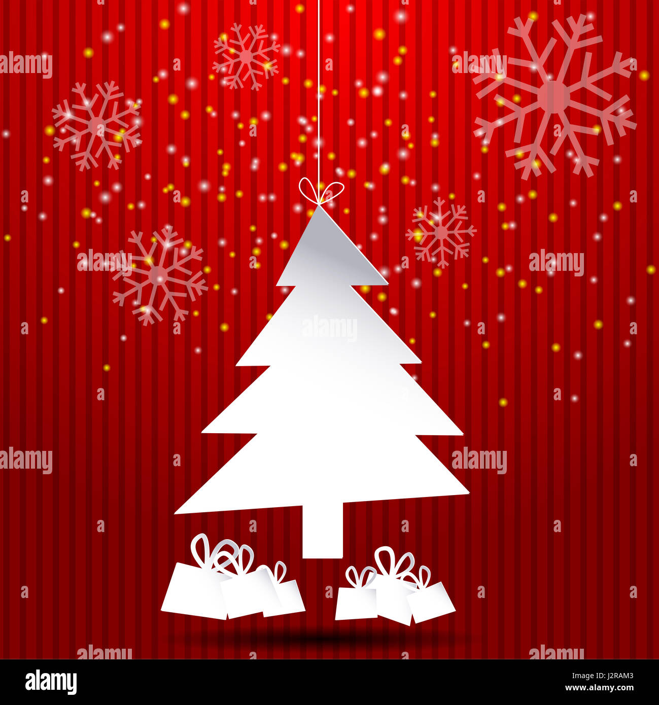 Rote Weihnachtskarte mit abstrakten weißen Baum Stockfoto