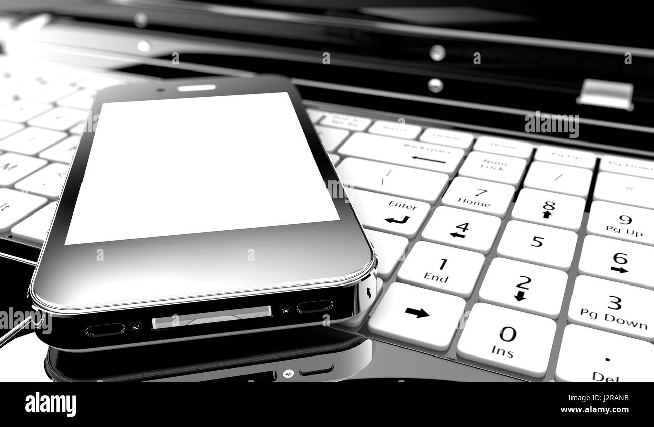 Ein Smartphone mit einer Tastatur eines Laptops Stockfoto