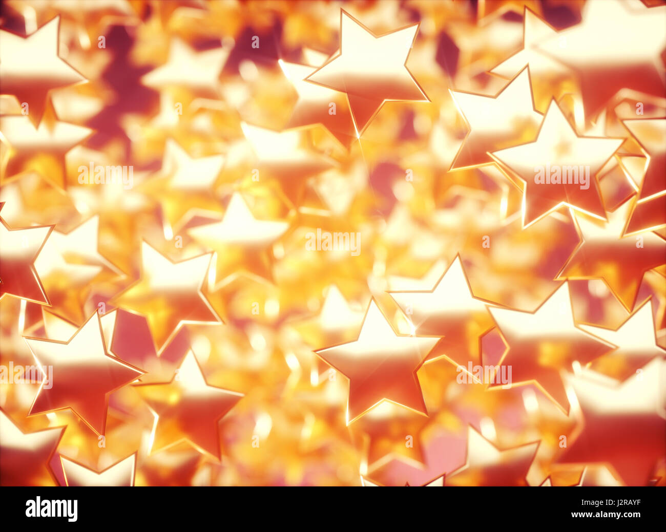 3D Illustration. Hintergrundbild mit goldenen Sternen. Bild mit Tiefenschärfe. Stockfoto