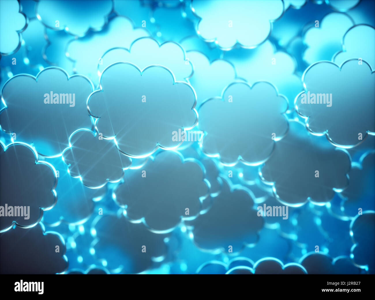 3D Illustration. Hintergrundbild mit metallischen Wolke Luftballons. Bild mit Tiefenschärfe. Stockfoto