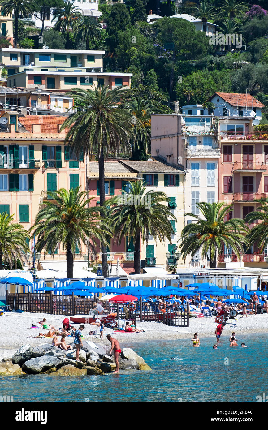 Strand und Hotels in Santa Margherita Ligure an der italienischen riviera Stockfoto