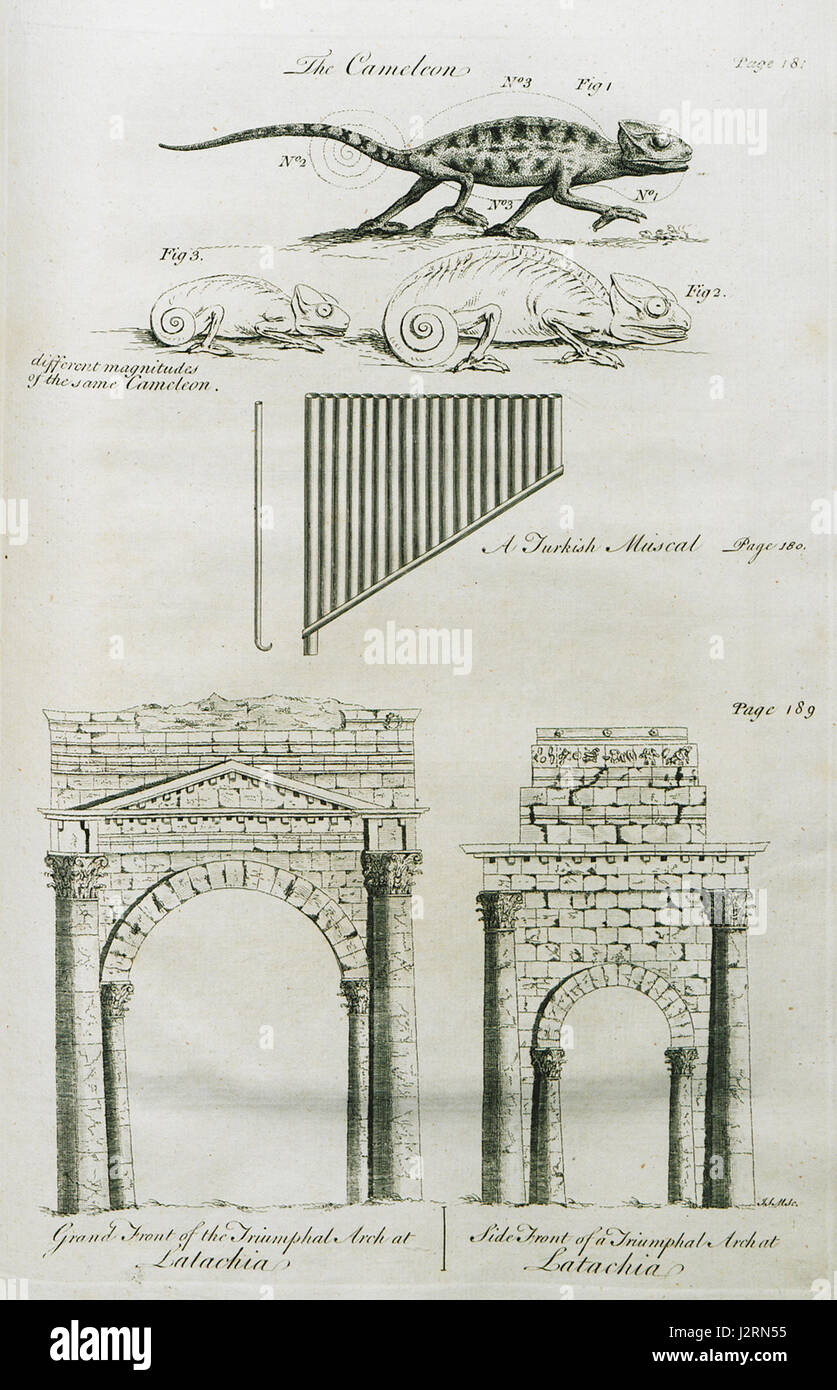 1 the Cameleon 2 A türkischen musikalischen 3 Grand Front des Triumphbogens vorne Latachia 4 Seite eines Triumphbogens bei L - Drummond Alexander - 1754 Stockfoto