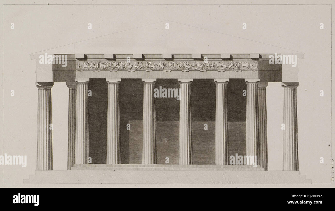 „A Transverse Section of the Portico“ ist eine architektonische Zeichnung von James Stuart und Nicholas Revett aus ihrer Veröffentlichung von 1787, die das Design eines klassischen Portikus illustriert und zum Studium der antiken griechischen Architektur beiträgt. Stockfoto