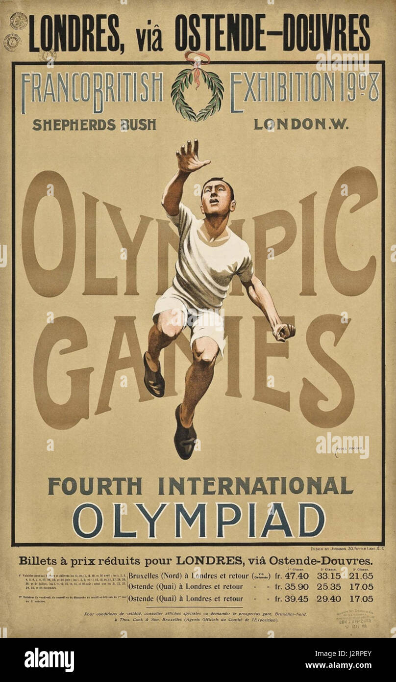 Die vierte Internationale Olympiade 1908 war ein bedeutendes Ereignis in der Geschichte der modernen Olympischen Spiele. Die Veranstaltung fand in London statt, bei der Athleten aus aller Welt an verschiedenen Veranstaltungen teilnahmen, was einen wichtigen Meilenstein in der olympischen Geschichte darstellt. Stockfoto