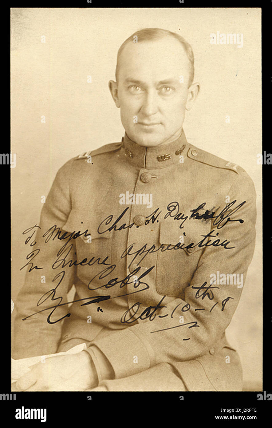 Die 1918 Ty Cobb Army Uniform ist ein Artefakt aus dem Dienst des berühmten amerikanischen Baseballspielers während des Ersten Weltkriegs und spiegelt seine militärische Beteiligung wider. Stockfoto