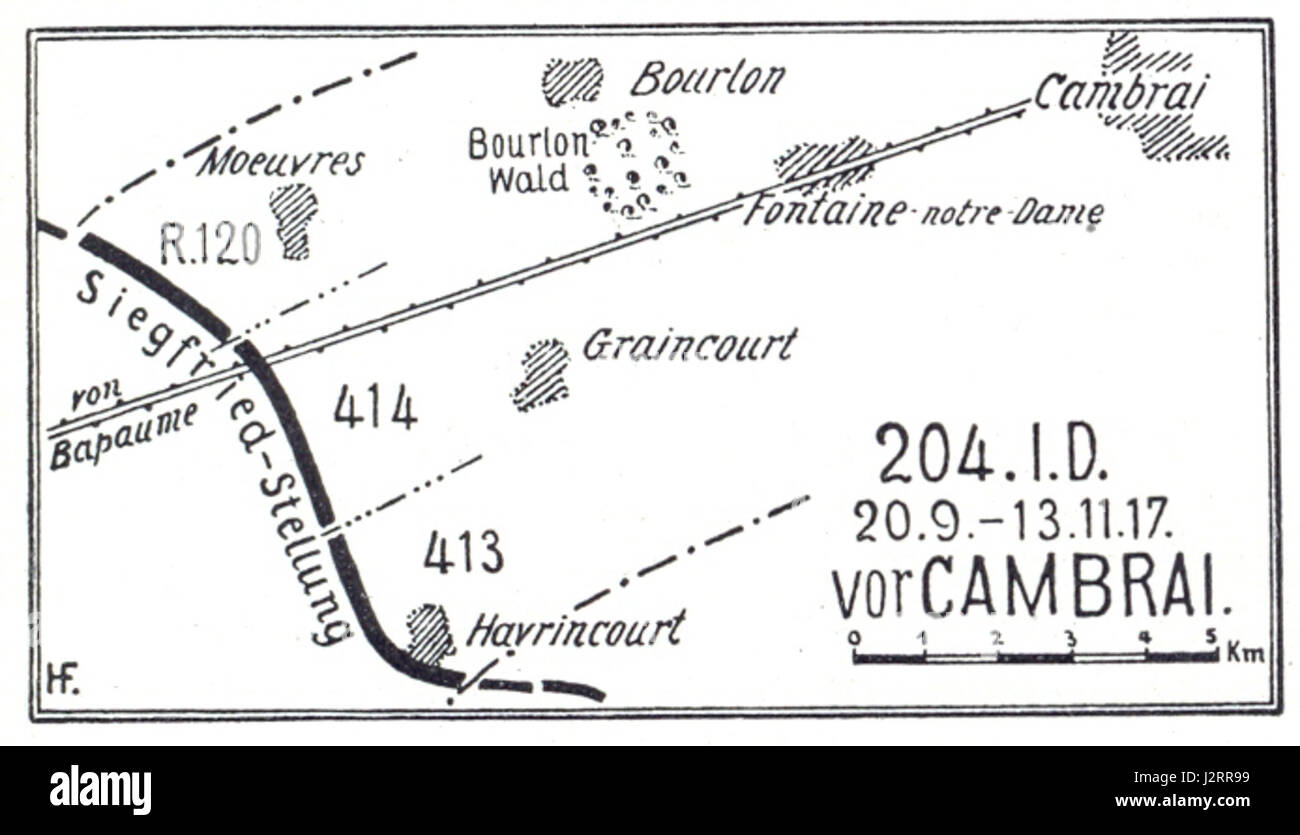 Dies bezieht sich auf ein Identifikationsbild aus dem Jahr 1917, wahrscheinlich während der Schlacht von Cambrai, einer bedeutenden Schlacht im Ersten Weltkrieg, die in Frankreich ausgetragen wurde. Das Bild zeigt einen Aspekt der Schlacht, der möglicherweise mit militärischem Personal oder militärischer Ausrüstung zusammenhängt. Stockfoto