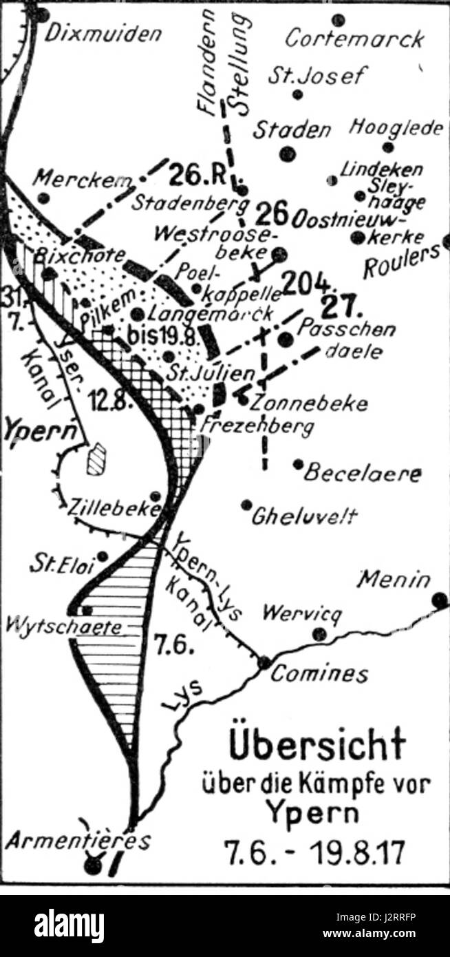 204. I.D. Ypern bezieht sich auf die 204. Infanteriedivision, die während des Ersten Weltkriegs an Schlachten um Ypern (Belgien) teilnahm und ihre Rolle in der Militärgeschichte des Konflikts widerspiegelt. Stockfoto