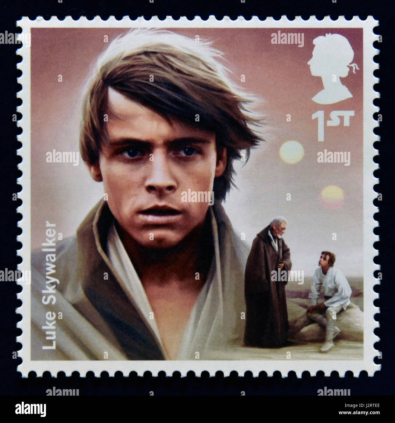 Briefmarke. Great Britain. Königin Elizabeth II. 2015 die Star Wars-Briefmarkensammlung. Zeichen. Luke Skywalker. Stockfoto