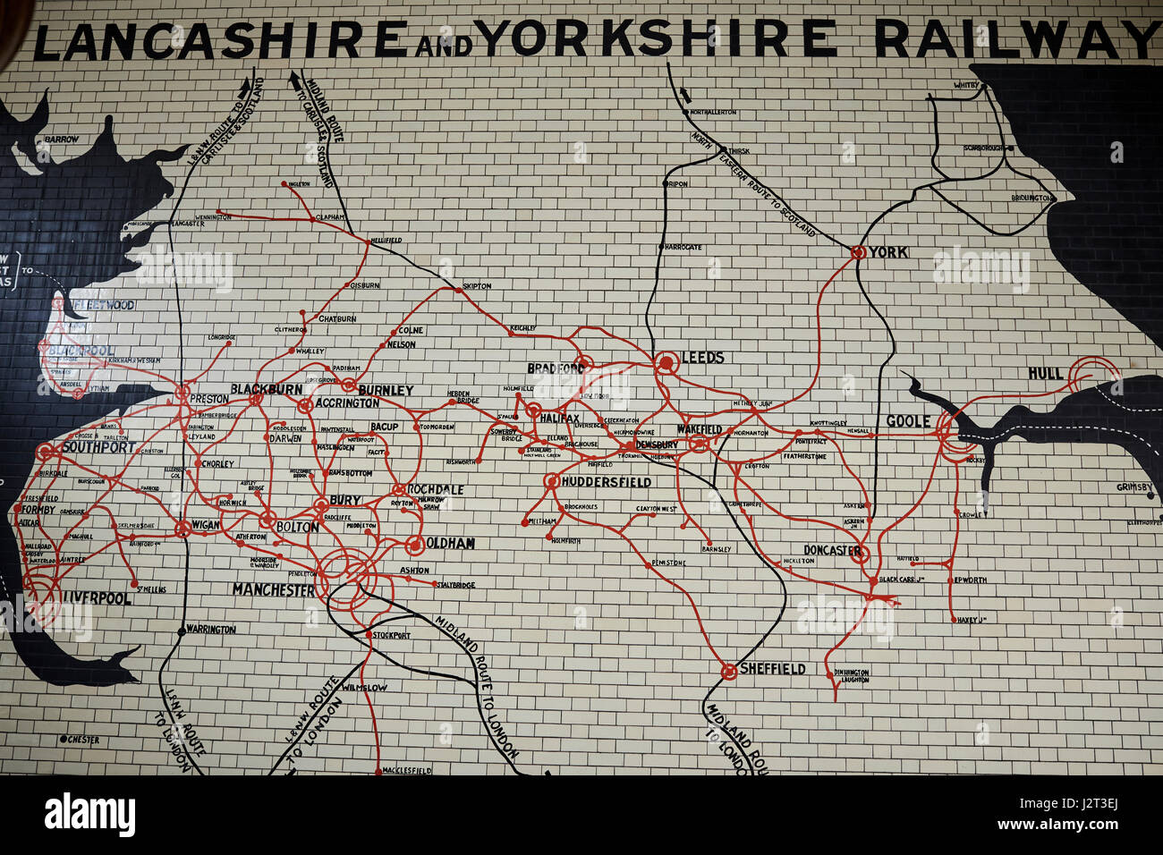 Manchester Victoria Lancashire und Yorkshire Railway gefliesten Karte am Eingang. Stockfoto