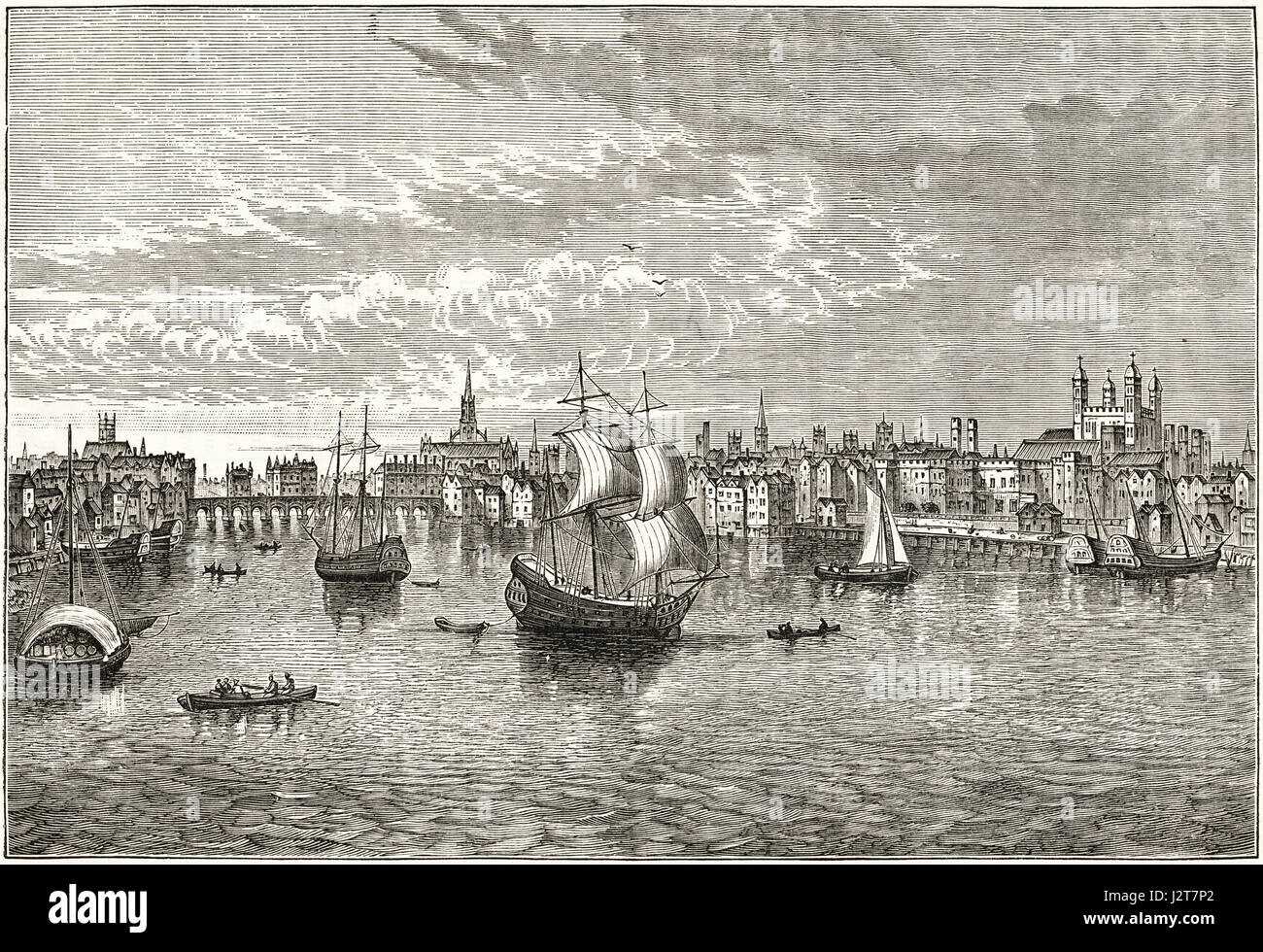 16. Jahrhundert SüdOstblick von London über die Themse im Jahre 1550