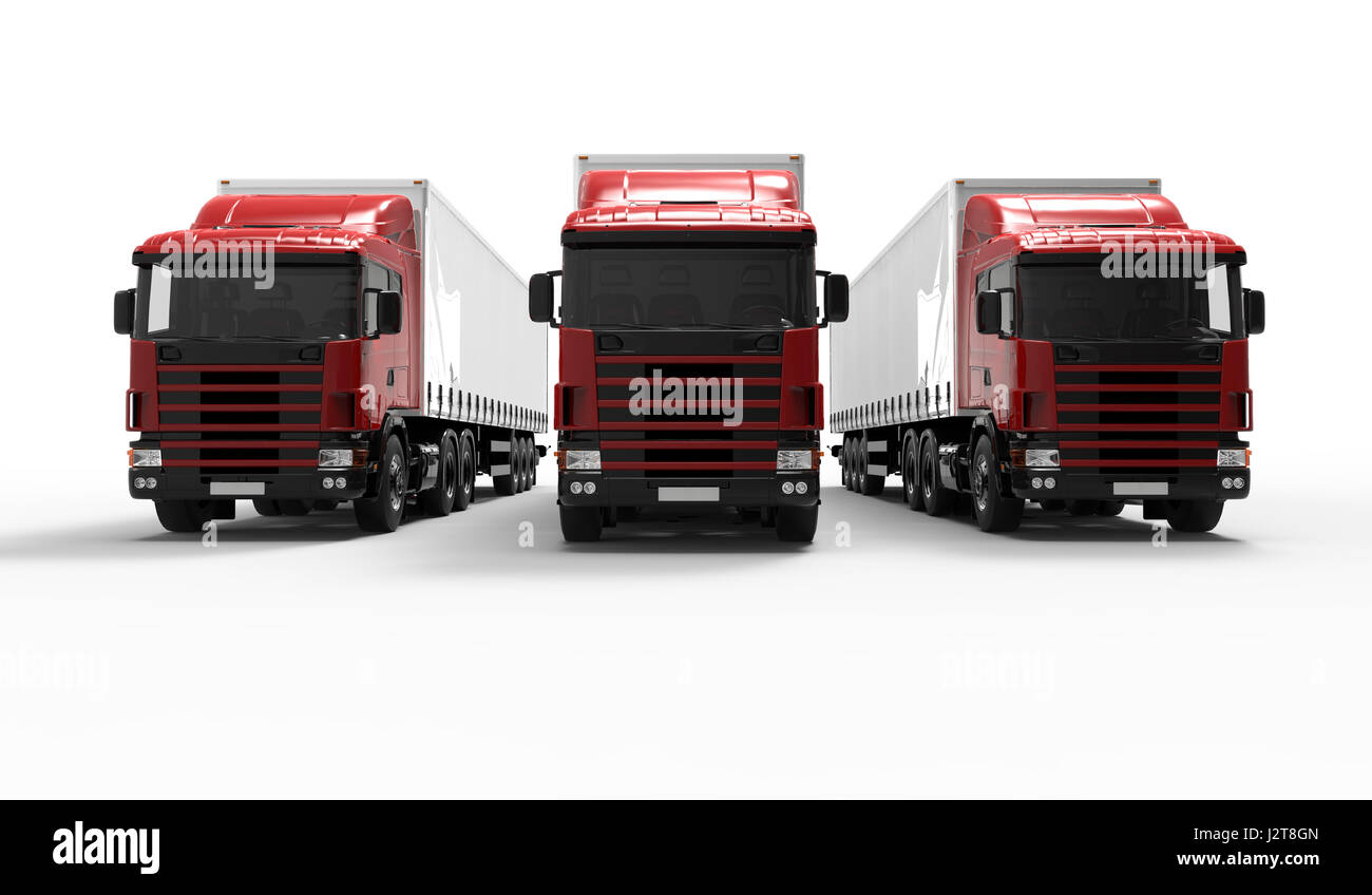 3D Rendering einer Flotte von Lieferwagen Stockfoto
