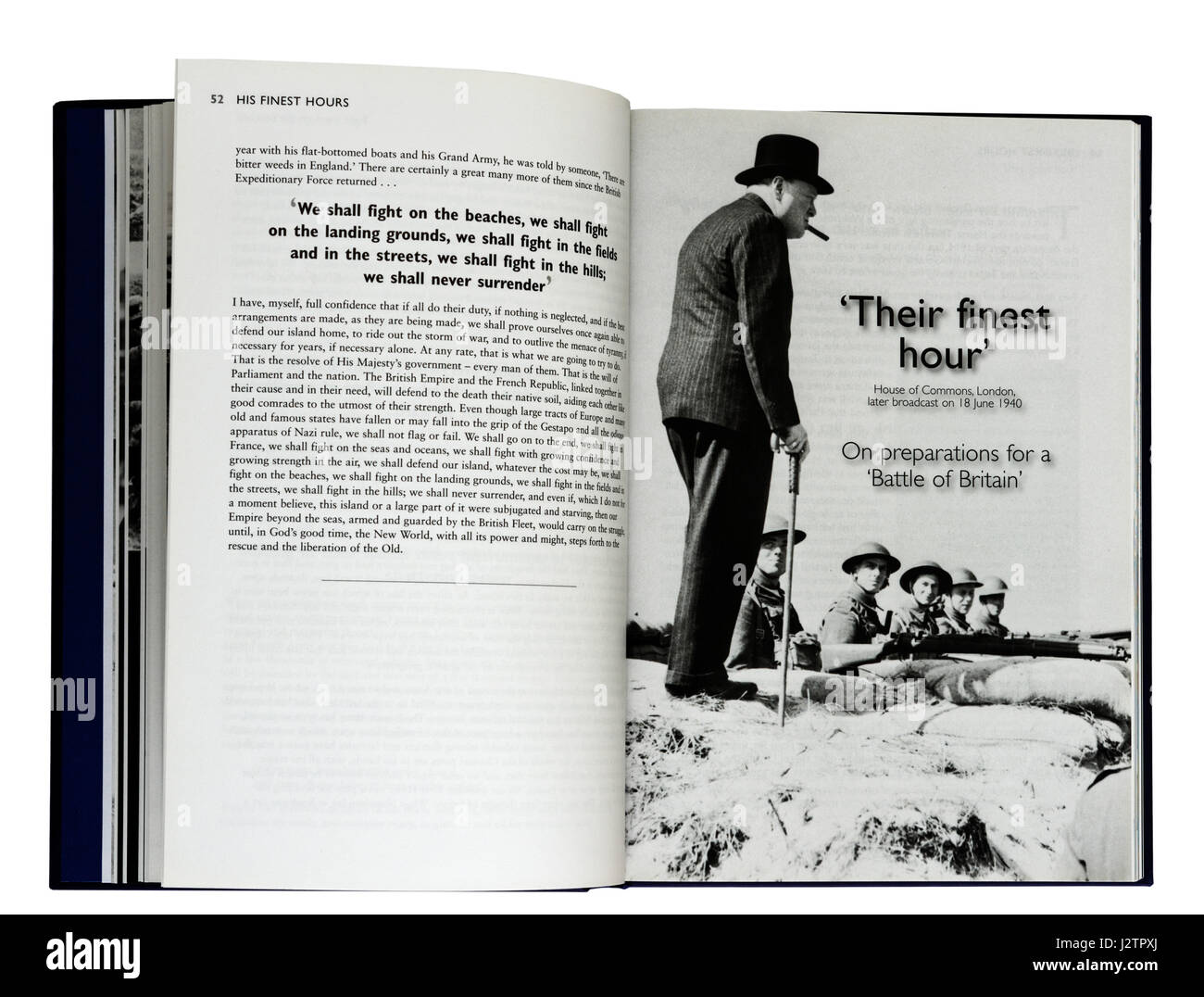 Their Finest Hour;  Eine Seite aus einem Buch Illustrated Winston Churchills berühmten Krieg reden Stockfoto