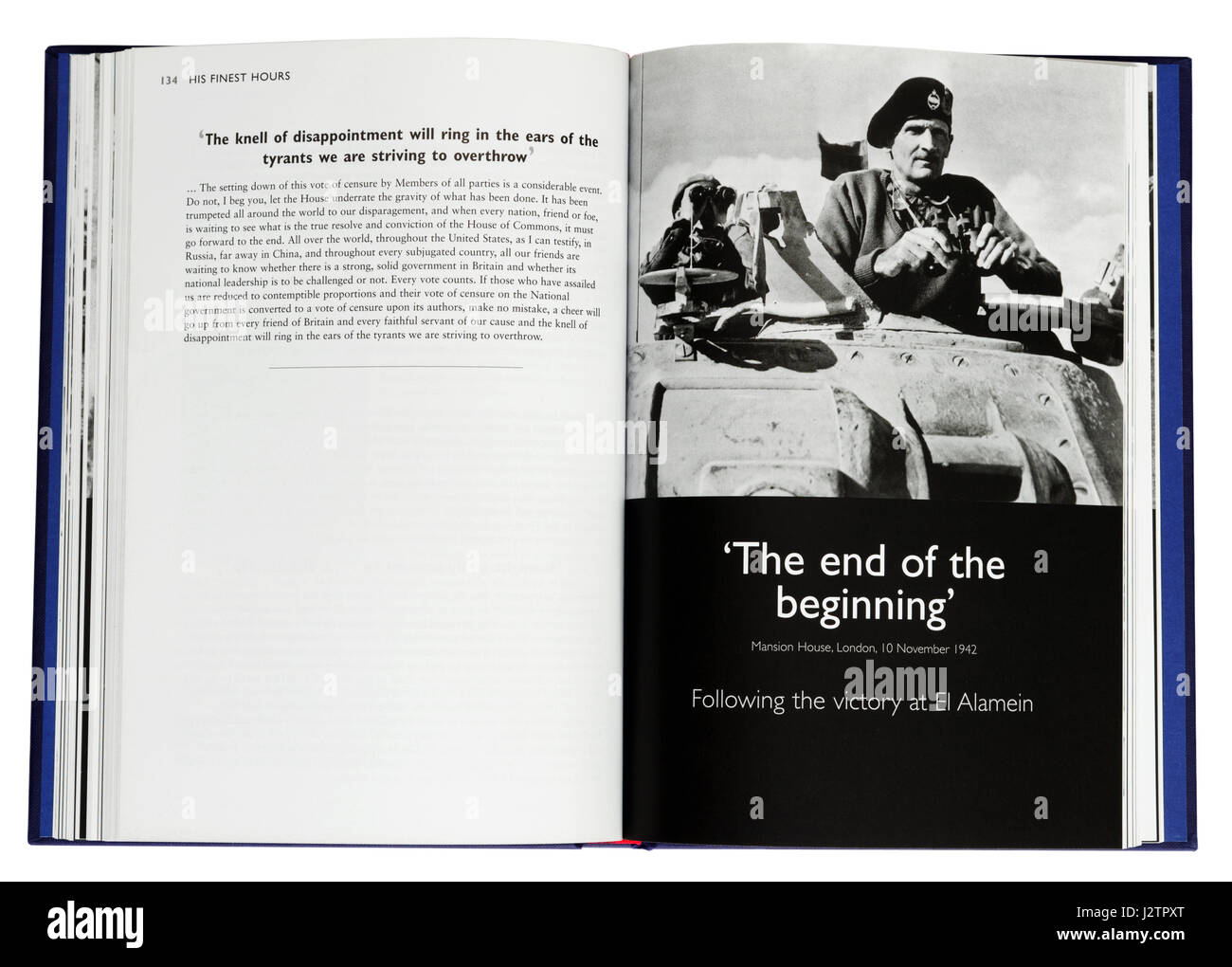 Das Ende vom Anfang: eine Seite aus einem Buch Illustrated Winston Churchills berühmten Krieg reden Stockfoto