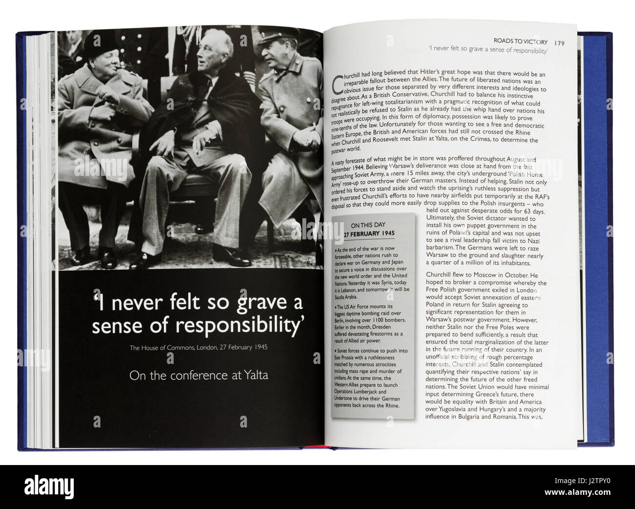 A nie das Gefühl, So schwerwiegend ein Gefühl der Verantwortung: eine Seite aus einem Buch Illustrated Winston Churchills berühmten Krieg reden Stockfoto