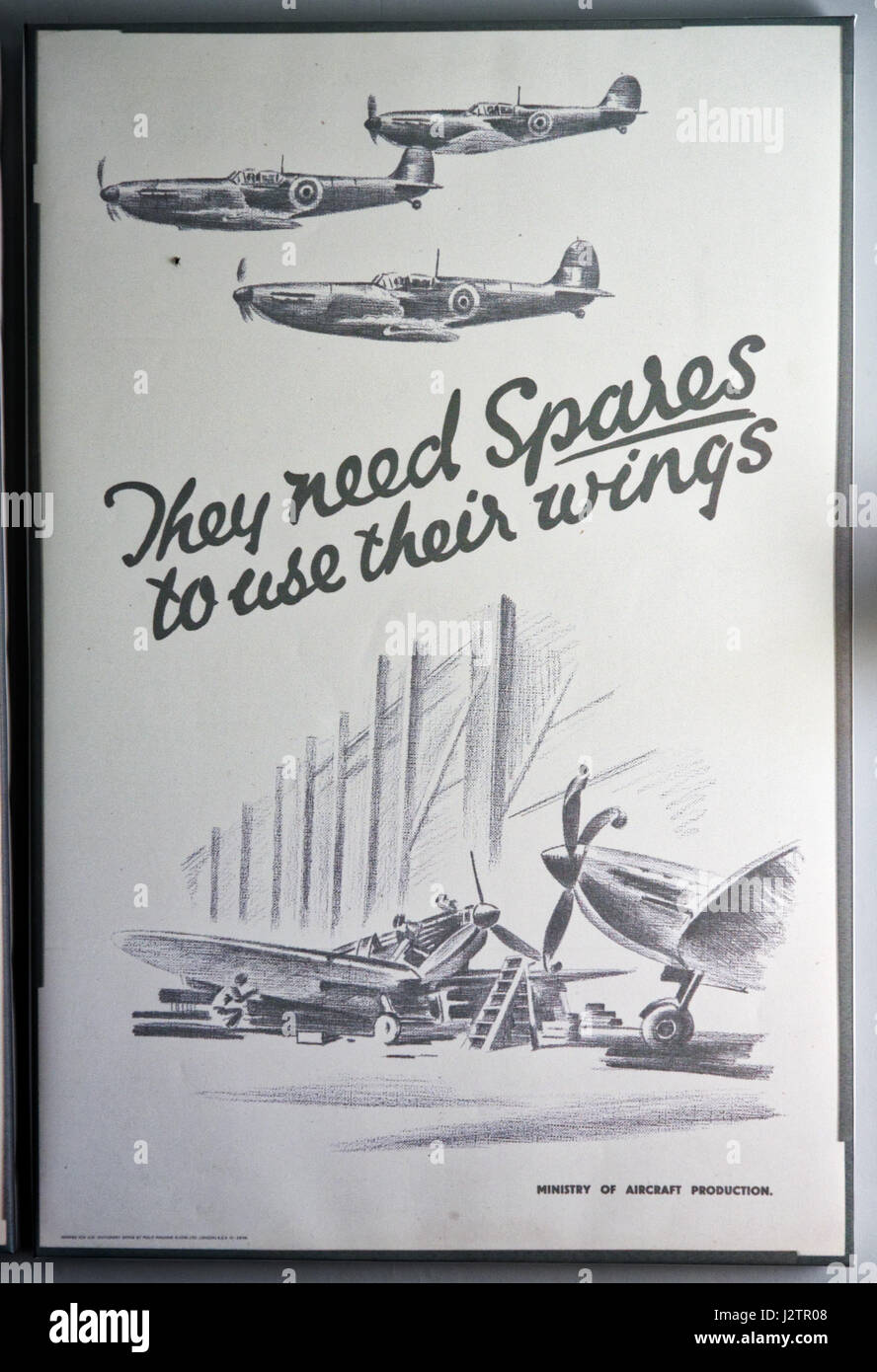 Sie benötigen Ersatzteile zu verwenden ihre Flügel: einen zweiten Weltkrieg Propagandaplakat unterstützende Flugzeug Mechaniker und Reparatur-Teams Stockfoto