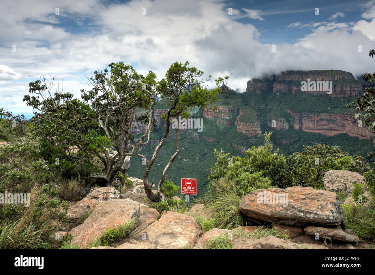 Warnschild am Blyde River Canyon, Süd-Afrika Stockfoto