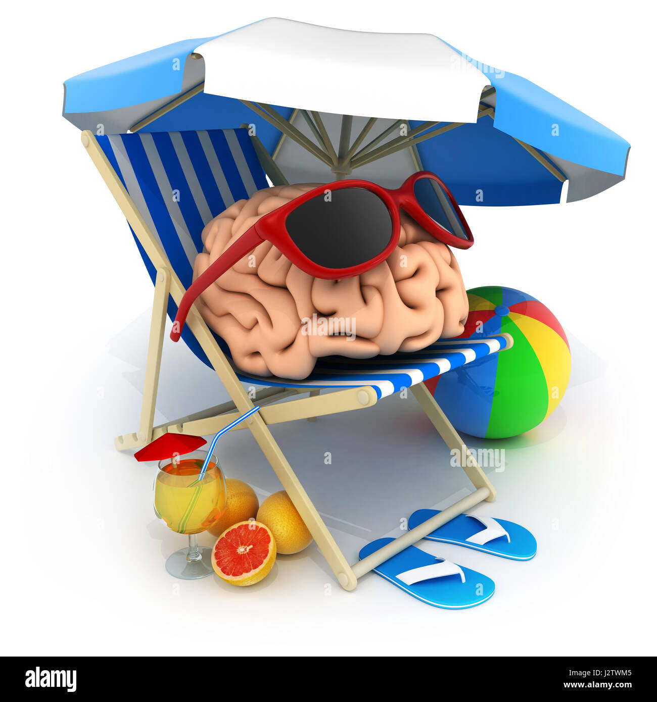 Strandliege und abstrakten Gehirn ruhen. 3D illustration Stockfoto