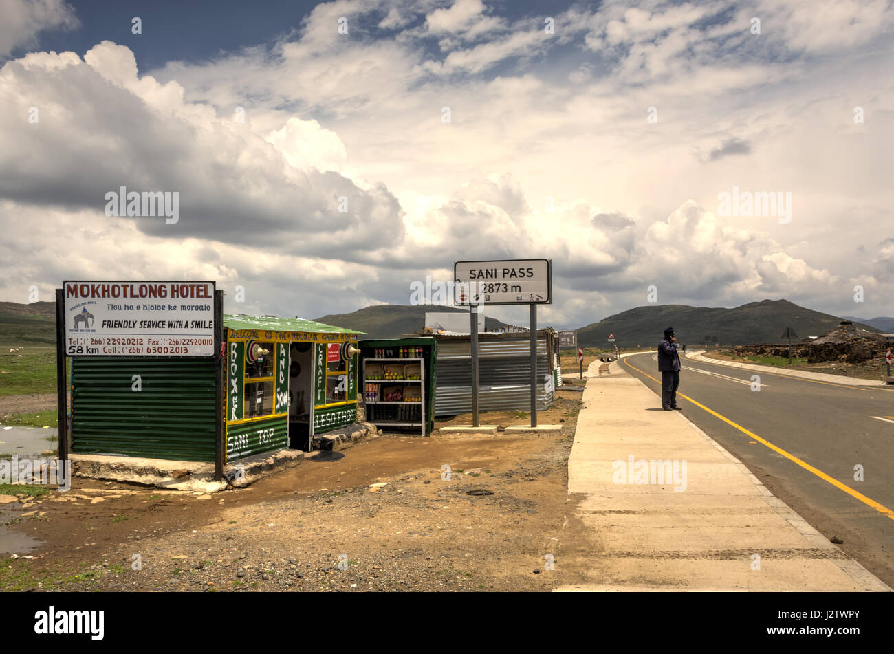 Am Straßenrand Shop auf den Sani Pass, Lesotho Stockfoto