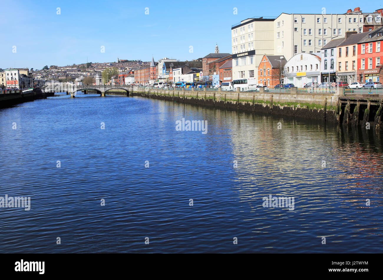 Farbenfrohen Gebäuden auf Patricks Quay, River Lee, Stadt Cork, County Cork, Irland, Republik Irland Stockfoto