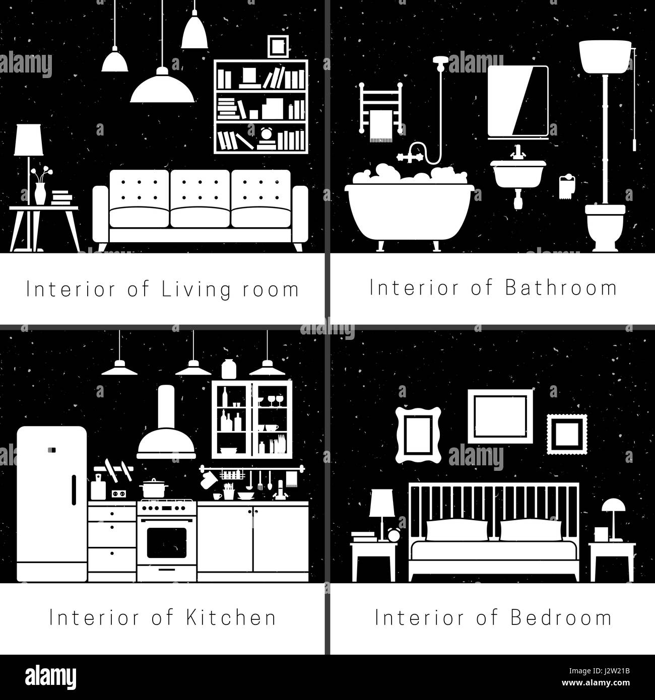 Inneren Silhouetten der flache Räume Stock Vektor