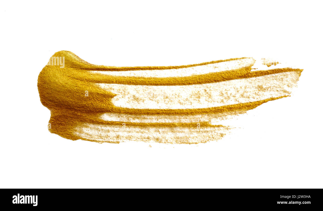Abstrakte Goldgrund mit Acrylfarbe Pinsel auf weißem Hintergrund Stockfoto