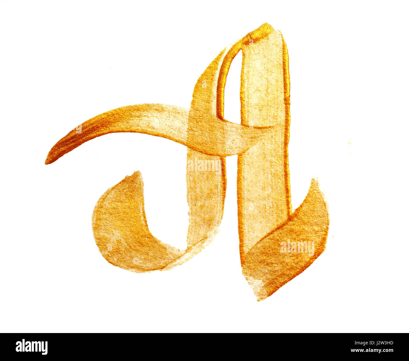 Buchstabe A mit gold Acryl Pinsel Stockfoto