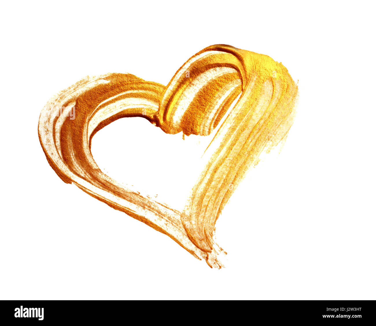 Abstrakte goldenes Herz mit Acrylfarbe Pinsel auf weißem Hintergrund Stockfoto