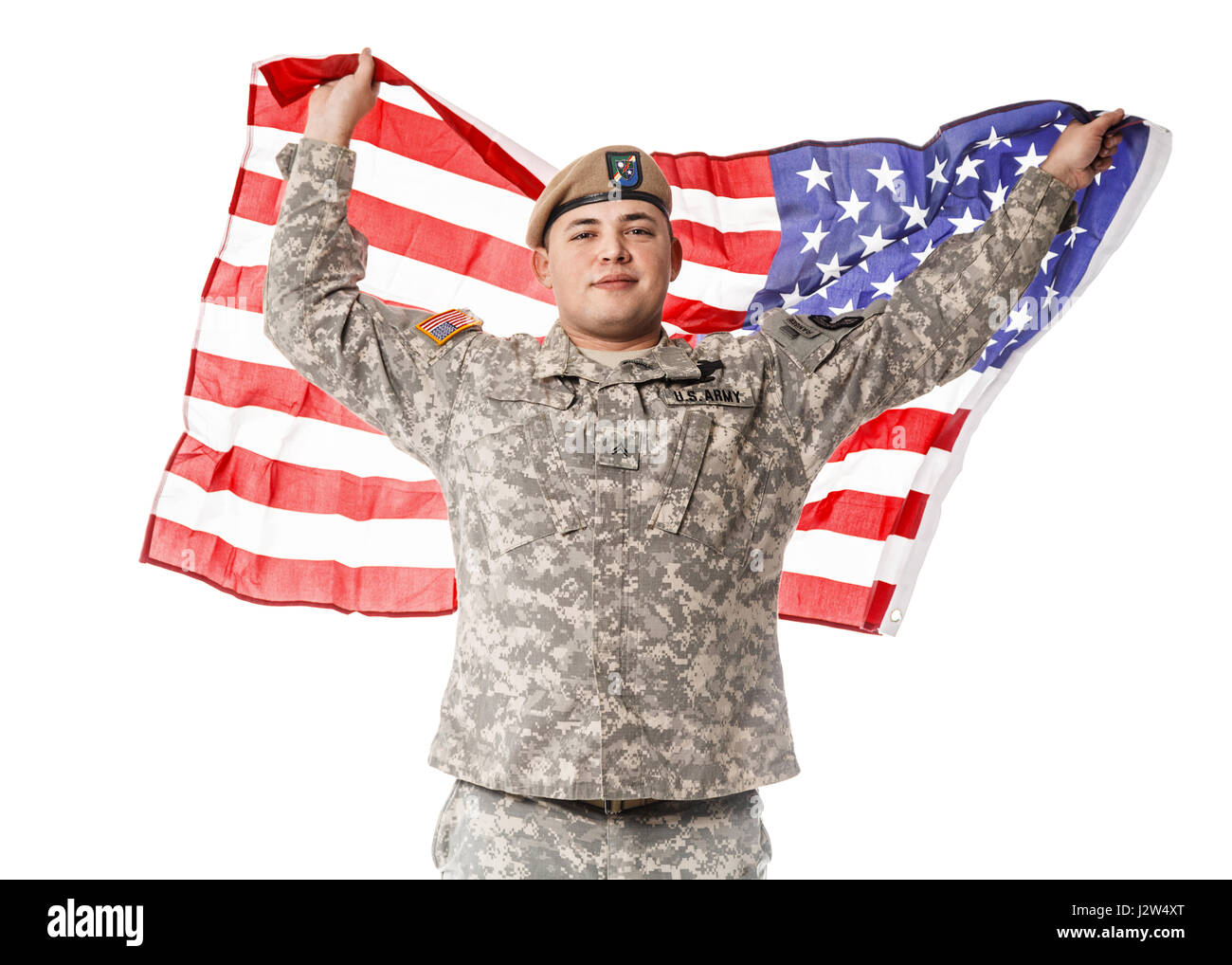 US Army Ranger mit amerikanischen Flagge Stockfoto