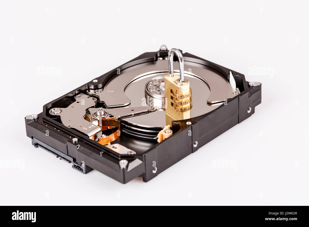 Sperren Sie auf Hdd oder Festplatte, Teil des Computers, Cyber-Security-Konzept, Datenschutz Stockfoto