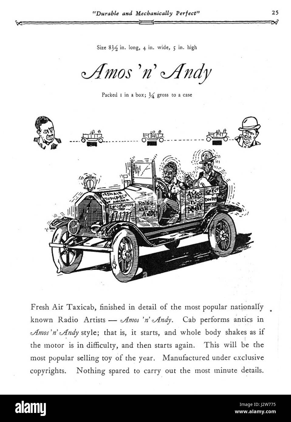 Der Marx Mechanical Toys Catalog von 1930, Seite 25, zeigt eine Vielzahl von mechanischen Spielzeugen, die von der Marx Toy Company hergestellt wurden und deren innovatives Design und Popularität während des frühen 20. Jahrhunderts unterstreicht. Stockfoto