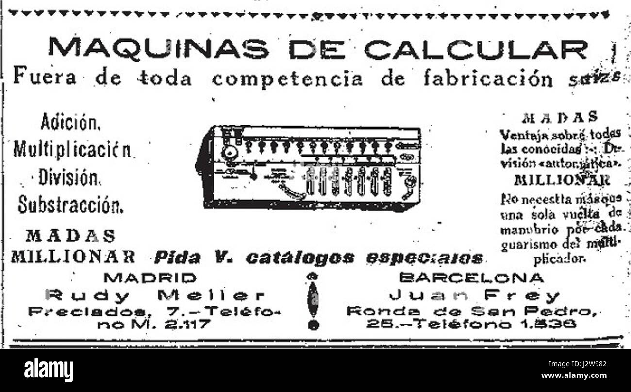 1918-Madas-MIllionar-Maquinas-de-calcular Stockfoto