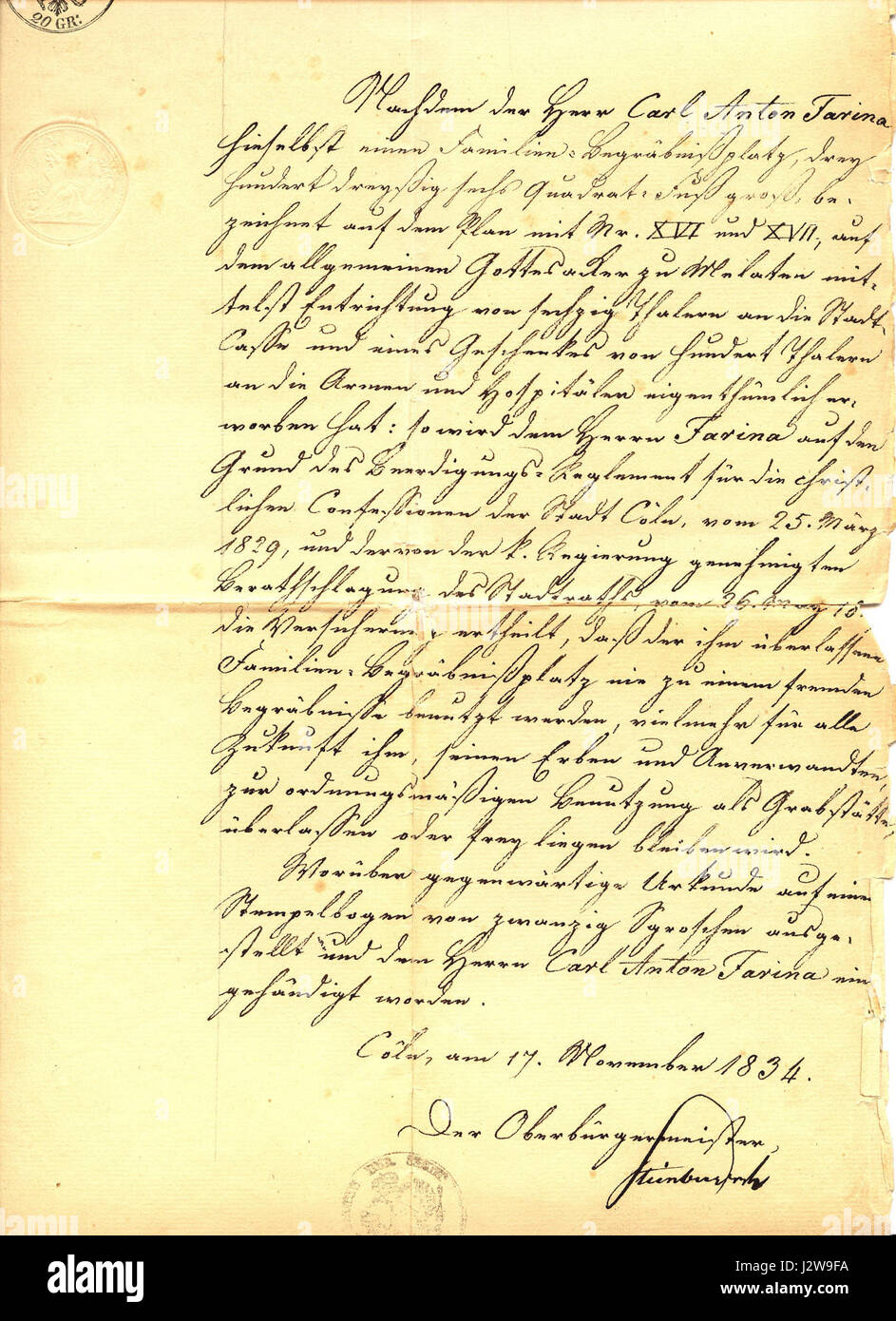Der 1834 *Melaten* von C.A. Farina ist ein historischer Duft, der für seinen langanhaltenden Reiz bekannt ist. Der Duft wurde von dem renommierten Parfümeur kreiert und ist im Laufe der Jahre ein Symbol der klassischen europäischen Parfümerie. Stockfoto