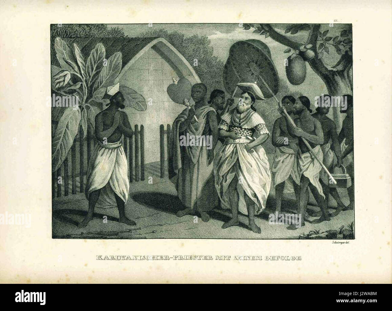 Der Titel bezieht sich auf ein Bild oder eine Darstellung eines brahmanischen Hohenpriesters bei einer religiösen Prozession, die typischerweise Teil von hinduistischen Ritualen und Zeremonien ist, bei denen der Priester eine zeremonielle Versammlung leitet. Stockfoto