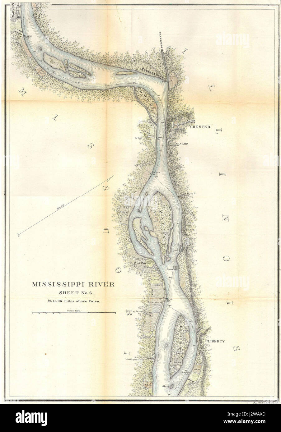 1865 U.S.C.S. Karte des Mississippi River in Chester, Illinois - Geographicus - RivMiss6-USCS-1865 Stockfoto