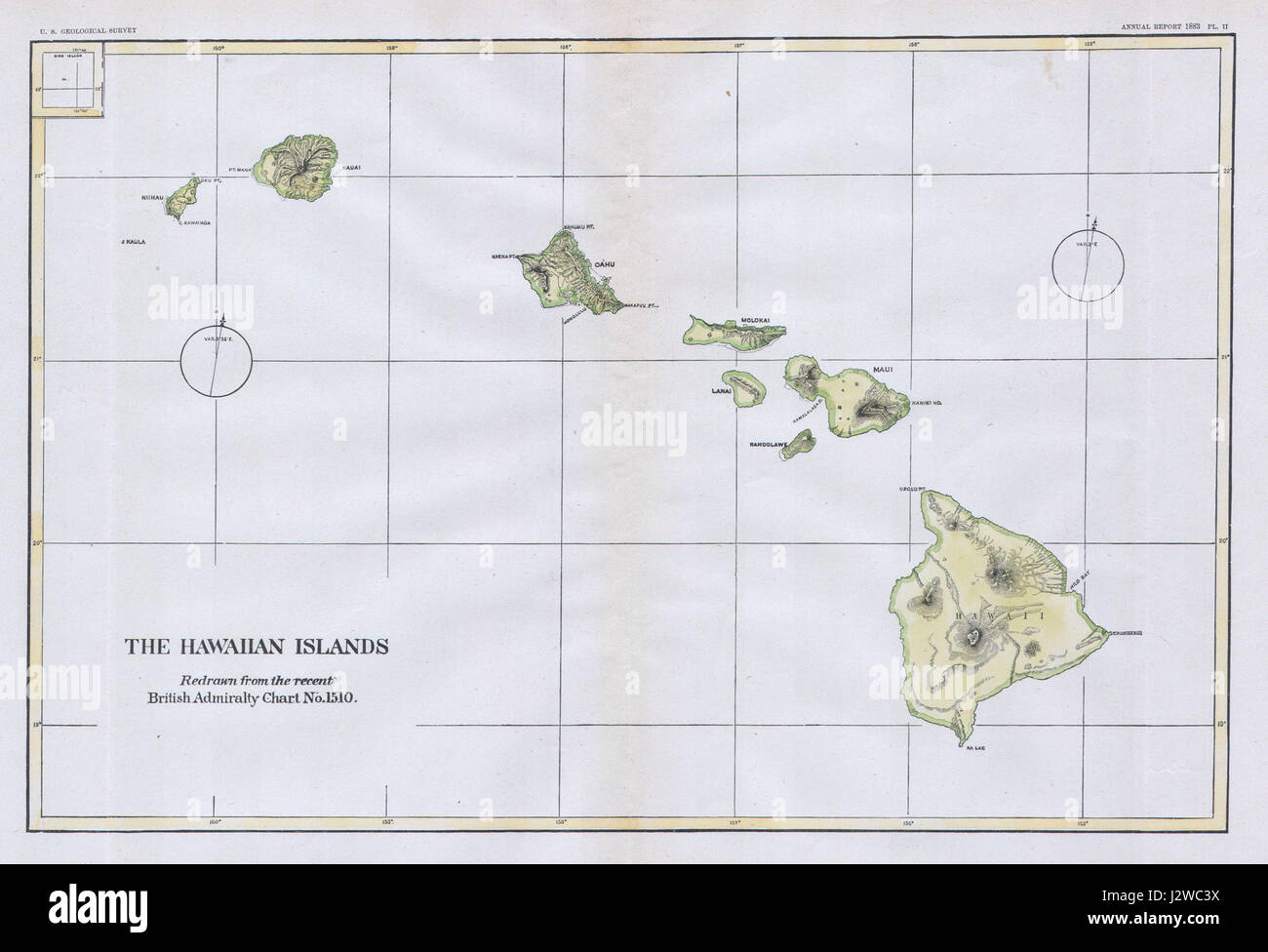 1883 U.S.G.S. Karte von den hawaiischen Inseln - Geographicus - Hawaii2-USGS-1883 Stockfoto